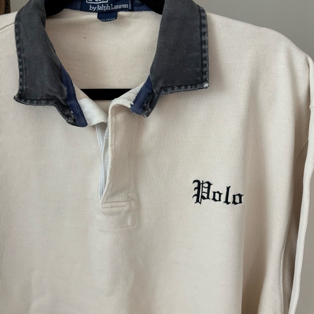 Vintage Polo Ralph Lauren Cream Cotton Rugby Polo Size XL - Picture 4 of 10